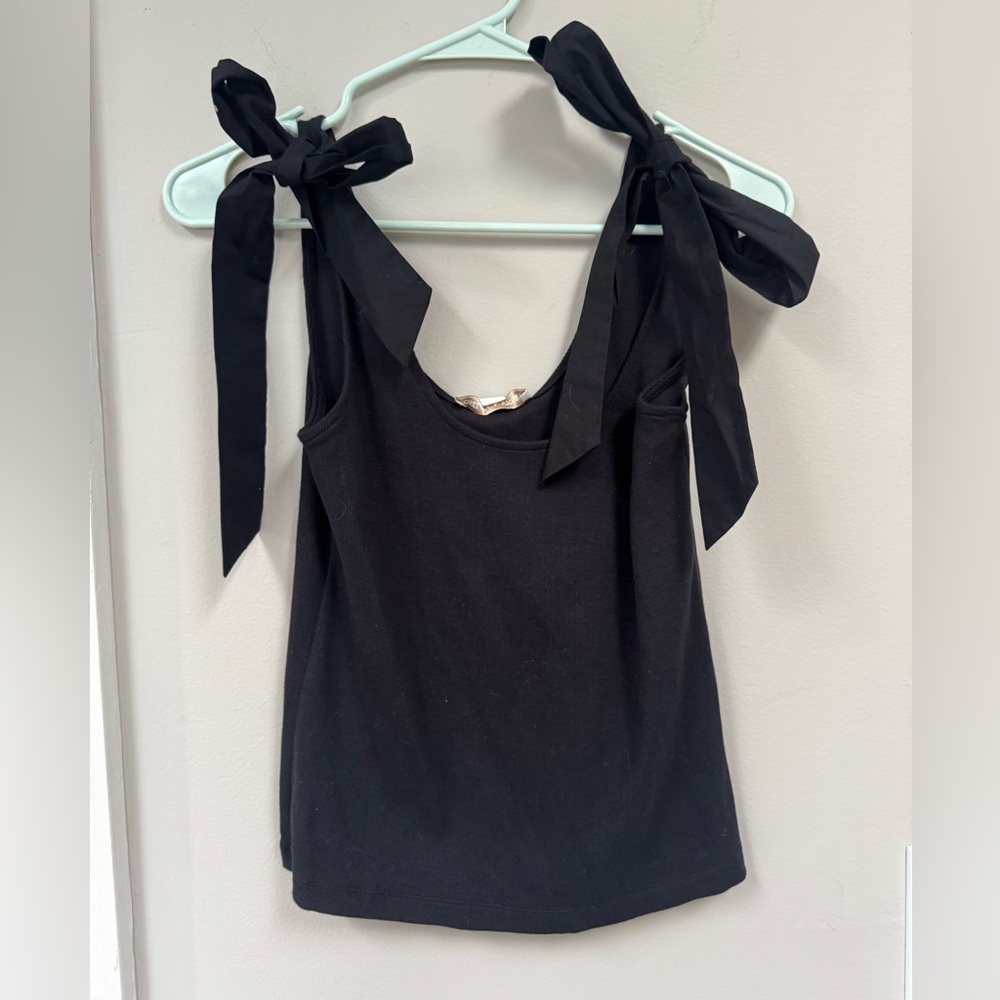 NWT Chelsea & Violet 🖤 Black Ribbed Tank Adjustable Tie Straps S